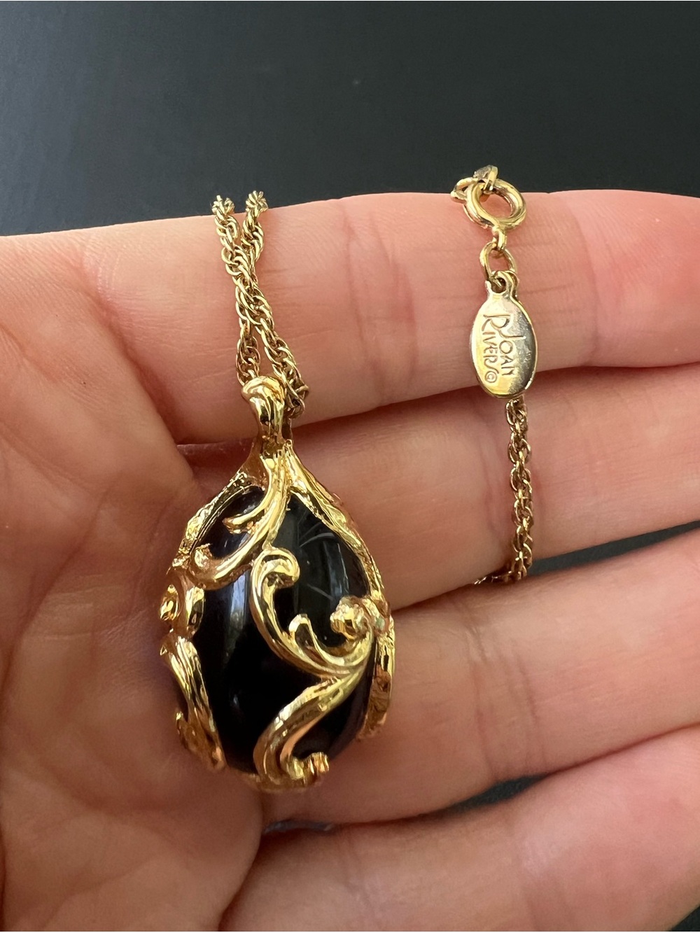 Joan Rivers Necklace Egg Faberge Blue Crystal Gold Pendant Signed Vintage